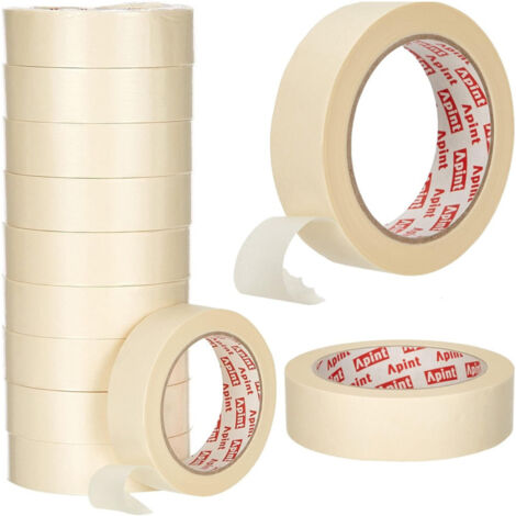 Trade Shop - Cinta De Papel Engomada Profesional 12 Rollos 25x50 M Para Enmascarar Pintura -