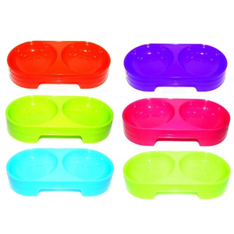 TRADE SHOP - Ciotola 2 Vaschette Plastica 28x13,5x6,5 Cm Per Cocker Cane Gatto Animali Domestici Mangiatoia Cibo Acqua -