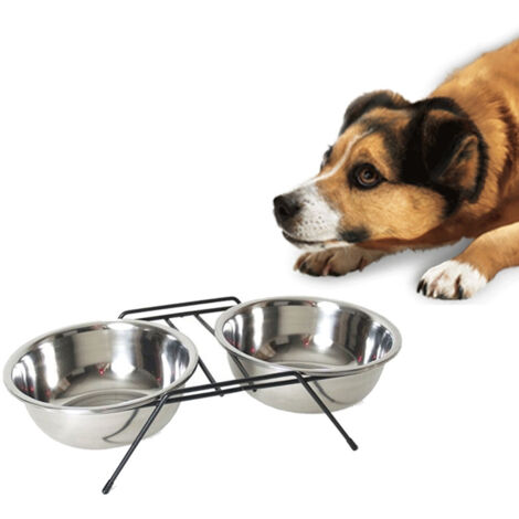 TRADE SHOP - Ciotola Doppia Rialzata Per Cani 2 Per 14cm Con Supporto Cibo Acqua In Metallo -