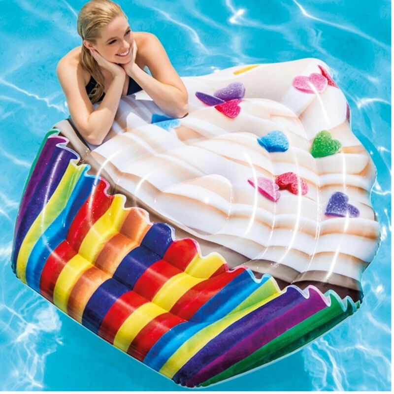Trade Shop - Materassino Isola Gonfiabile Stampa Cupcake In Pvc Mare Piscina 142X135Cm -