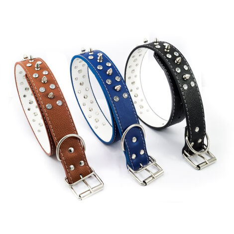 Trade Shop - Collare Per Cane Cani Borchiato A Punta Brillantinato Taglia Media Grande -