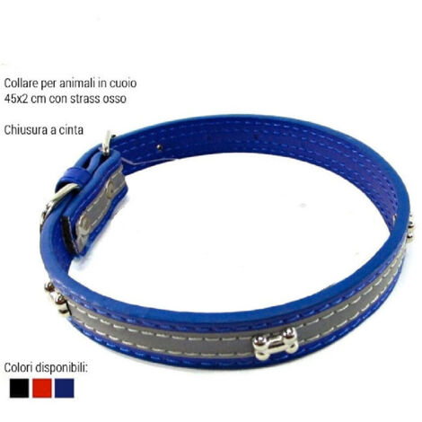 TRADE SHOP - Collare Per Cani Cuccioli Gatti Animali In Cuoio 45 Cm Vari Colori Strass Osso -