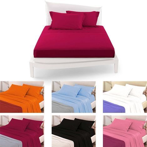 TRADE SHOP - Completo Da Letto Matrimoniale Tinta Unita Lenzuola Coordinato Copricuscini - Azzurro