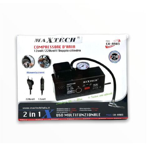 TRADE SHOP - Compressore Ad Aria 35lt 12v/220v Adattatori Inclusi Max 17bar Co-ar03 Portatile -