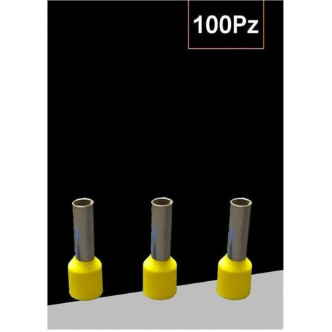 TRADE SHOP - Confezione 100 Pz Tubetto Capicorda Isolato Per Cavi 16mm² Terminale 12mm E16-12 - Giallo