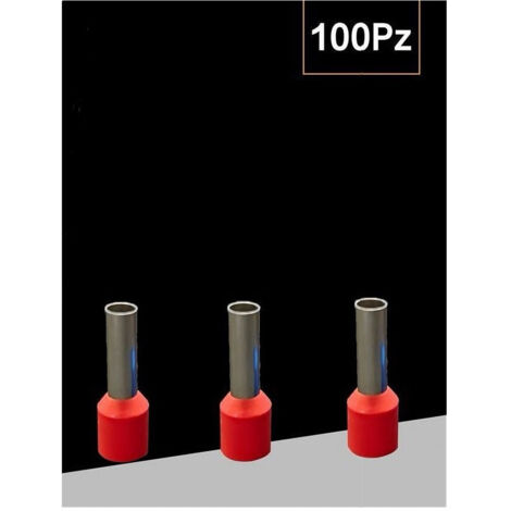 Trade Shop - Confezione 100 Pz Tubetto Capicorda Isolato Per Cavi 16mm² Terminale 12mm E16-12 -      Rojo