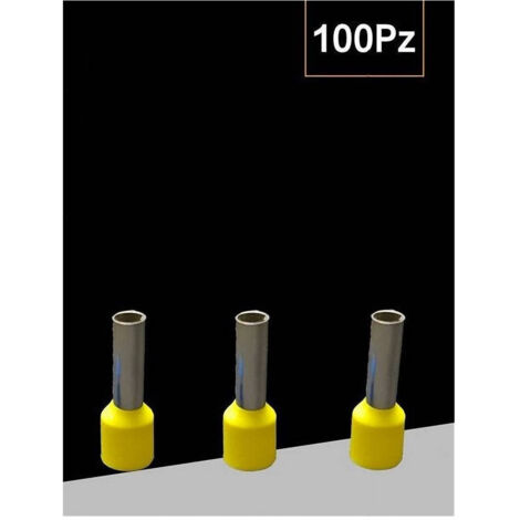 TRADE SHOP - Confezione 100 Pz Tubetto Capicorda Isolato Per Cavi 6 Mm² Terminale 12 Mm E6012 - Giallo