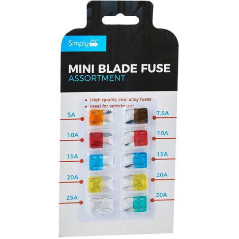 Trade Shop - Confezione Da 10 Pezzi Mini Fusibili Assortiti Per Auto Camion Barca Camper -