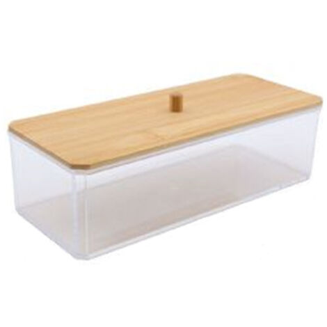 Trade Shop - CONTENITORE ORGANIZER PER COSMETICI PORTATRUCCHI TRASPARENTE CON COPERCHIO IN LEGNO 10828 -