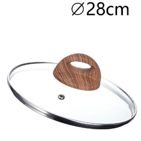 TRADE SHOP - Coperchio In Vetro Temperato Per Pentola Padella Ricambio ø16 A 32cm Pomello Effetto Legno -    -diametro 28cm   -