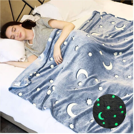 TRADE SHOP - Coperta Plaid In Pile Con Stelle Che Si Illuminano Al Buio Morbida Idea Regalo -