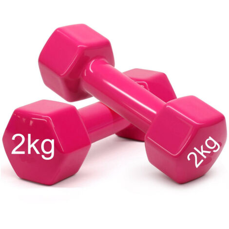 Trade Shop - Coppia Di Manubri In Vinile Da 2kg Ognuno Manubri Pesi Palestra Fitness Rosa -