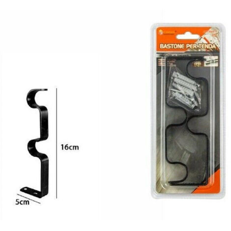 Trade Shop - Coppia Staffe In Metallo Doppio Per Supporto Bastone Tende Tenda Nera 66422 -
