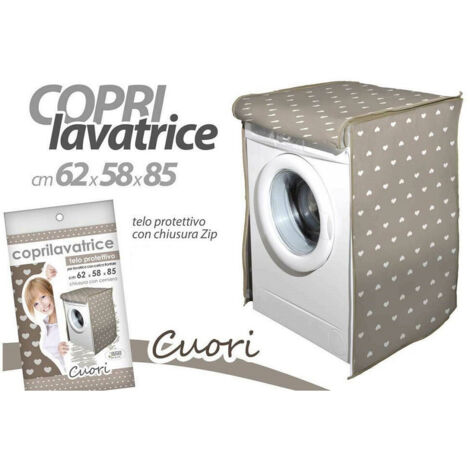 TRADE SHOP - Copri Lavatrice Prottetivo 62x58x85 Cm Telo Imbottito Cerniera Zip Cuori 736810 -