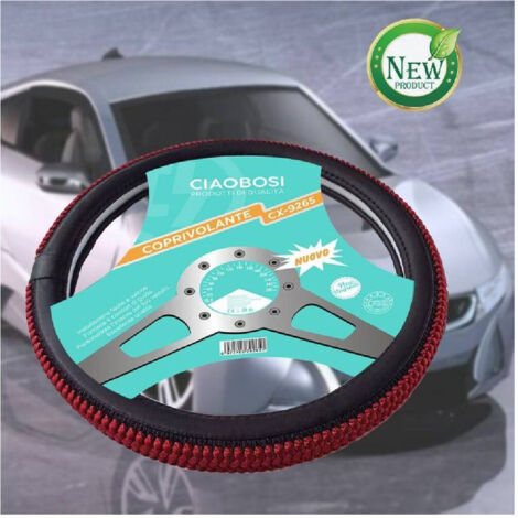 Trade Shop - COPRIVOLANTE COPRI VOLANTE AUTO NERO ROSSO 37-39CM MIT PRESA COMFORT CX-9265 -