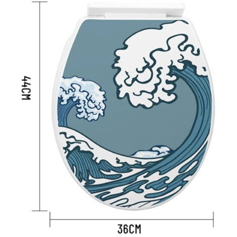 Trade Shop - Copriwater Universale In Plastica Super Resistente 44x36cm Decoro Onda Mare Surf -