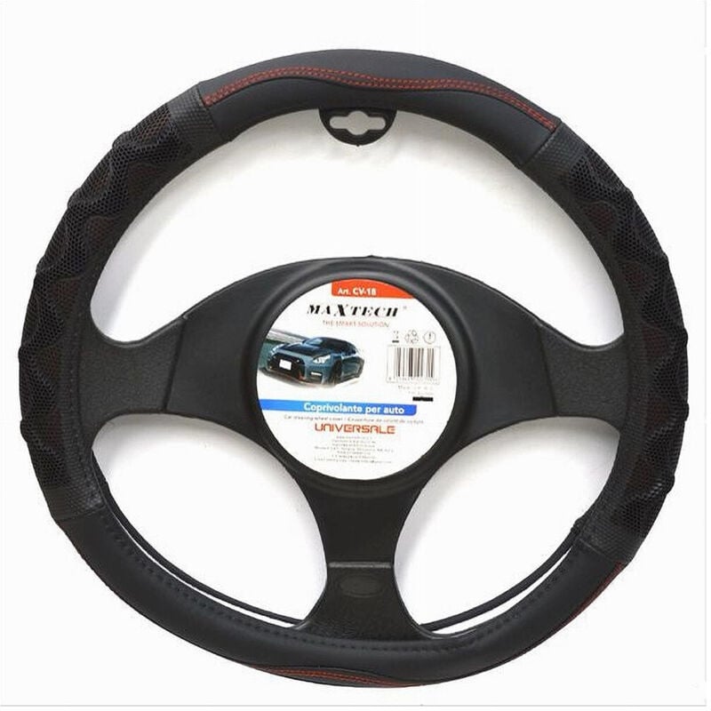 Image of Trade Shop Traesio - Trade Shop - universal auto lenkradbezug 38CM schwarz rot mit relief CV-18 -