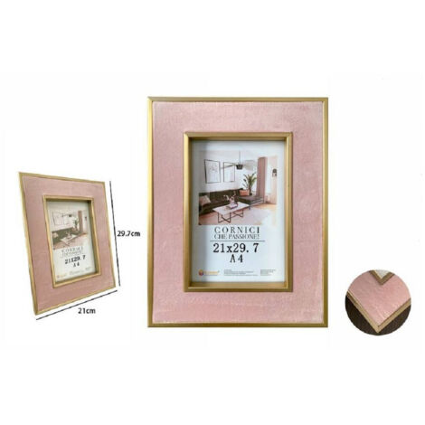 TRADE SHOP - Cornice Per Foto Portafoto Poster Quadri Tele 21x29.7cm Rosa Con Bordi Oro 70319 -