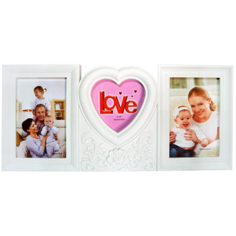 TRADE SHOP - Cornice Porta Foto Fotografie Ricamato Con Cuore Da Parete 39x18cm In Plastica -