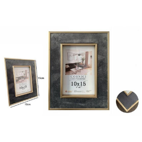 TRADE SHOP - Cornice Portafoto Per Foto Poster Quadri Tele 10x15cm Grigia Con Bordi Oro 70305 -