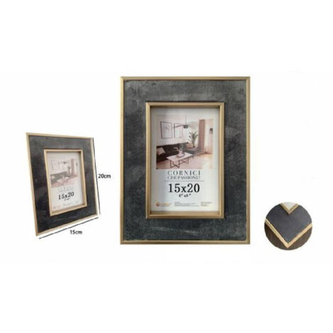 TRADE SHOP - Cornice Portafoto Per Foto Poster Quadri Tele 15x20cm Grigia Con Bordi Oro 70307 -