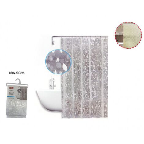 Trade Shop - Cortina De Baño Impermeable Antimoho Blanca Con Guijarros 180 X 200cm 59525 -