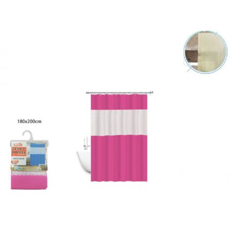 Trade Shop - Cortina De Baño Impermeable Antimoho Rosa/junta Fucsia 180x200cm 3d 52133 -