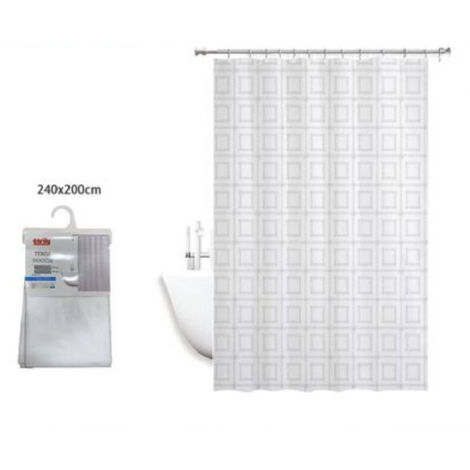 Trade Shop - Cortina De Ducha Antimoho Impermeable 240 X 200 Cm Con Anillas De Baño Cuadradas 59390 -