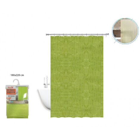 Trade Shop - Cortina De Ducha Bañera Impermeable 2d Verde 180 X 220 Cm Con Anillas 52131 -