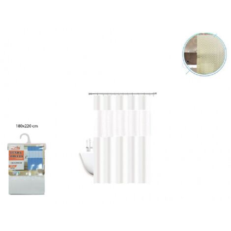 Trade Shop - Cortina De Ducha Bañera Impermeable Antimoho Blanco 3d 180 X 220 Cm Junta 52134 -