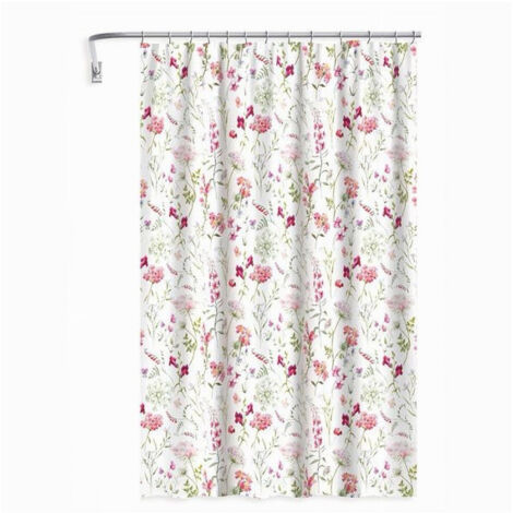 Trade Shop - Cortina De Ducha Impermeable Antimoho 180x200cm Con 12 Anillas Flores De Baño 69916 -