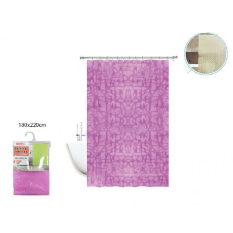 Trade Shop - Cortina De Ducha Impermeable Bañera Rosa/fuxia 180x220 Cm Con Anillas 52131 -