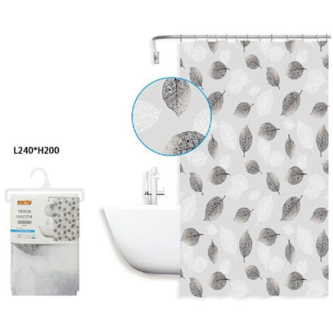 Trade Shop - Cortina De Ducha Para Bañera 240 X 200cm Peva Estampada Con Hojas Impermeable 59808 -
