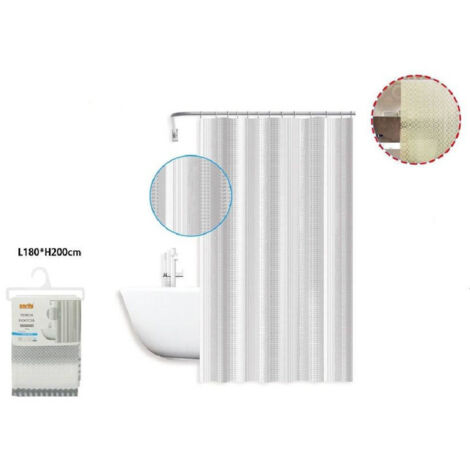 Trade Shop - Cortina De Ducho Impermeable Antimoho 180 X 200 Cm Con Anillos De Baño Rayas 59811 -