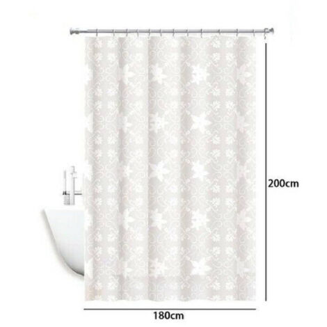 Trade Shop - Cortina De Ducho Impermeable Antimoho 180x200cm Anillas De Baño Mayolica Blanca 69511 -