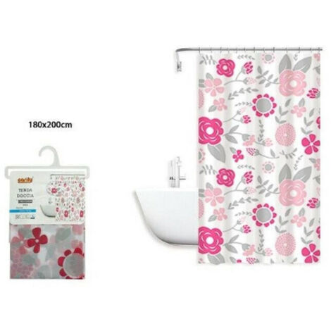 Trade Shop - Cortina De Ducho Impermeable Antimoho Flores 180 X 200 Cm Con Anillos De Baño 79222 -