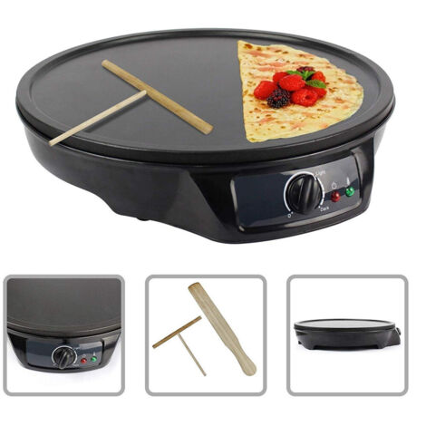 Trade Shop - Crepiera Piastra Antiaderente Crepes Piadine Elettrica Diametro 30 Cm 1000 Watt -