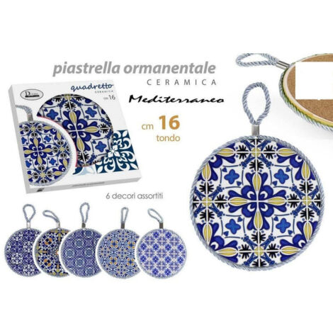 Trade Shop - Cuadro Azulejo Ceramica Ornamental Redondo 16 Cm 6 Decor 730689 -