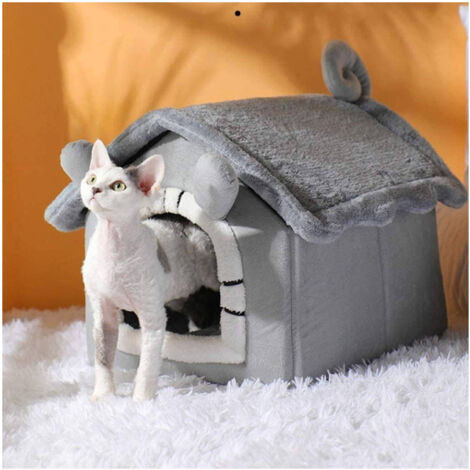 Trade Shop - Cuccia Per Cani E Gatti Animali A Forma Di Casetta Morbida Peluche 53x43x46cm -