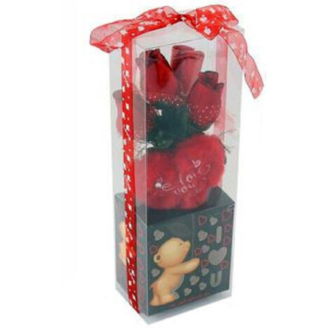 TRADE SHOP - Cuore In Peluche Con Fiori Confezione Regalo Per San Valentino 10x7.5x30cm 63301 -