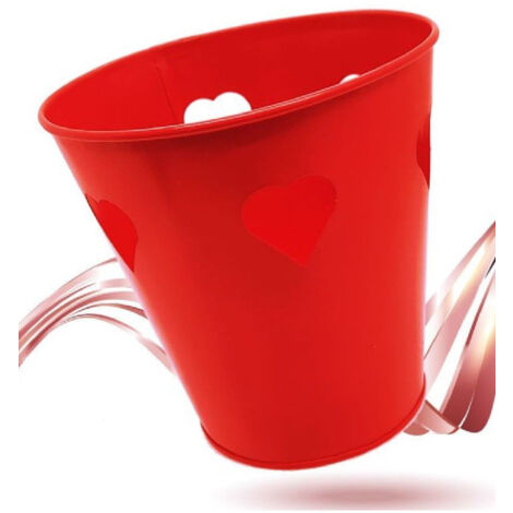 Trade Shop - DEKORATIVE ROTE ZINN EIMER 14 CM HERZEN VALENTINSTAG GESCHENKIDEE 92294 -