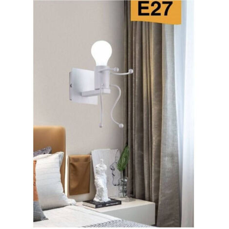 Trade Shop - DEKORATIVE WANDLAMPE IN FORM EINES SITZENDEN MÄNNCHENS AUS METALL MIT E27-ANSCHLUSS AQ51 -      Weiß