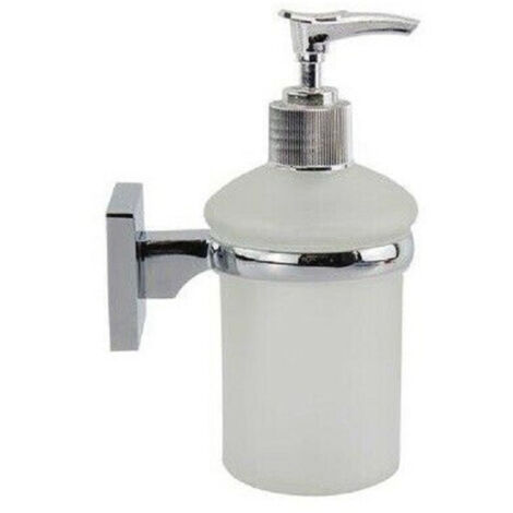 Trade Shop - Dispensador De Jabón Líquido De Cristal Satinado De Montaje En Pared Baño Cuadrado 59188 -