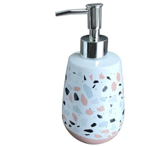TRADE SHOP - Dispenser Porta Sapone Bagno Graniglia Bianco Multicolore Con Base Rosa 59875 -