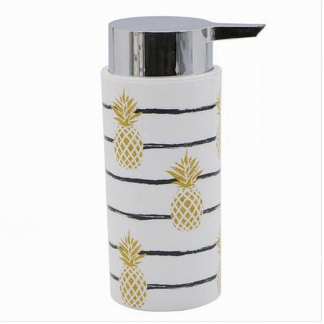 Trade Shop - Dispenser Porta Sapone Liquido Cilindrico Bianco Ananas In Plastica 15,6cm 69757 -