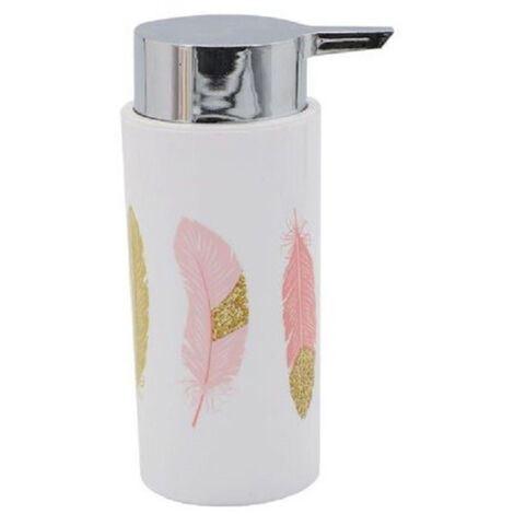 Trade Shop - Dispenser Porta Sapone Liquido Cilindrico Piume Bianco In Plastica 15,6cm 69798 -