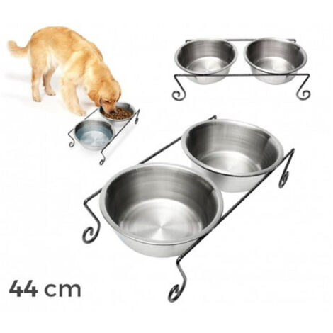 TRADE SHOP - Doppia Ciotola Per Cani Cane In Acciaio Con Supporto Rialzato 44 X 11 Cm -