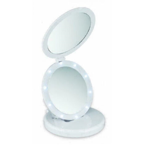 Trade Shop - Doppio Specchio Eclipse Con Led Ingrandimento 5x Make Up Trucco Donna -