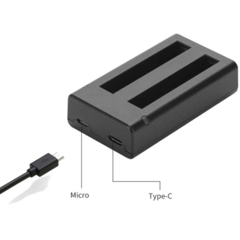 Trade-Shop Dual LED Micro-USB Typ-C Ladegerät Ladestation IS360X3B kompatibel mit INSTA360 ONE X3 Action-Kamera 360-Grad-Kamera / 5V 2,1A
