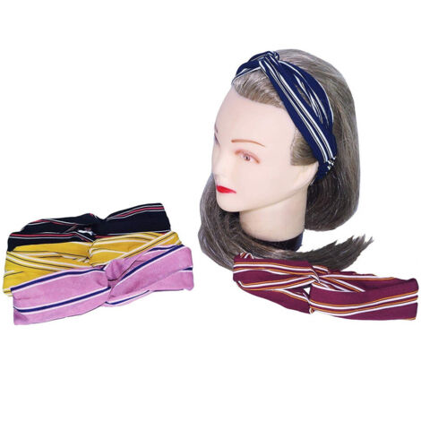 Trade Shop - Elastisches Haarband 2 Stück Gestreifte Bänder Bogen Geknotet Retro Piercapelli -